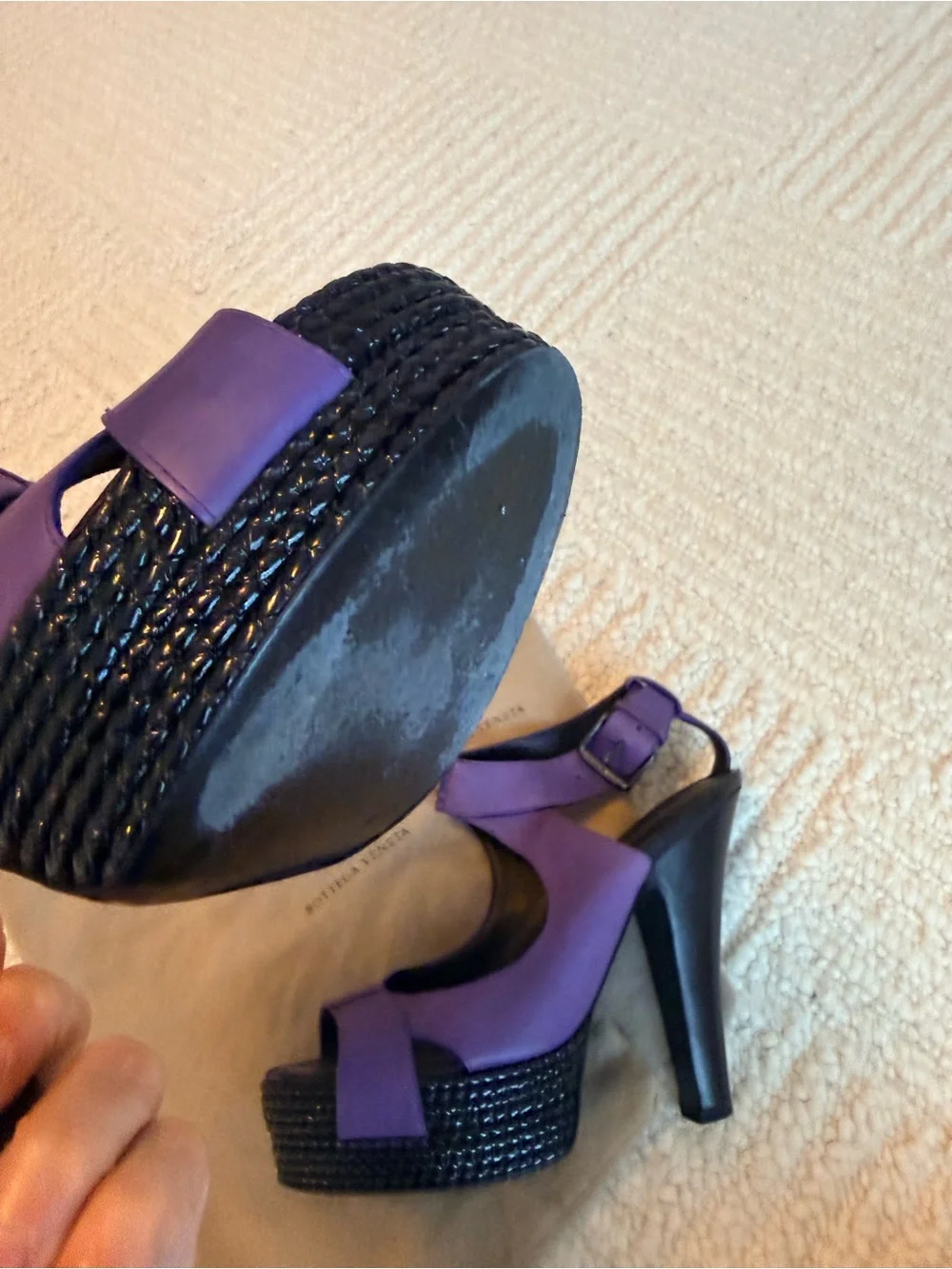 Bottega Veneta Purple Leather Platform Slingback Heels